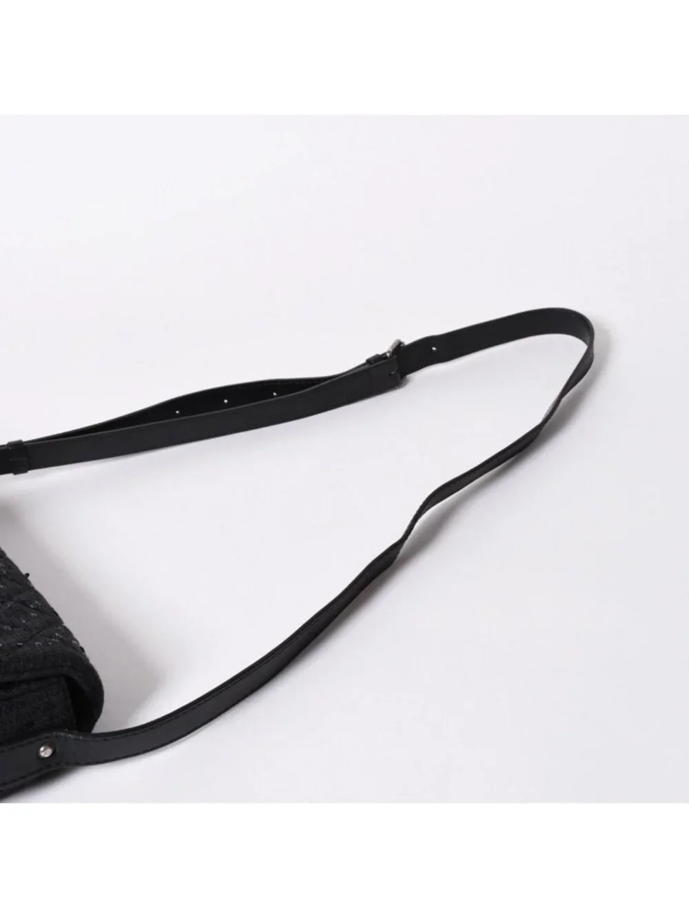 Chanel 2.55 Shoulder Bag CC Logo Sequins Canvas Leather Black